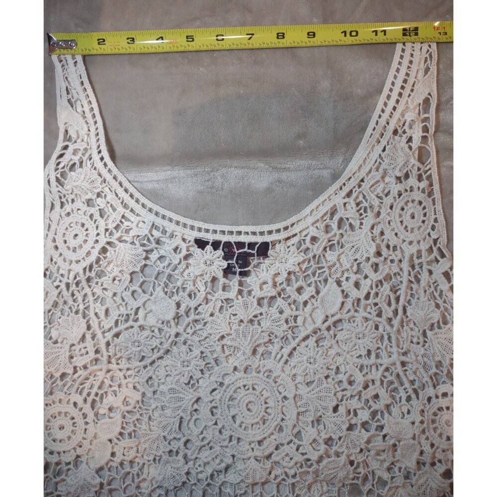 Fever Cream Boho Crochet Lace Tank Top Medium Beachy Coverup - Picture 7 of 8